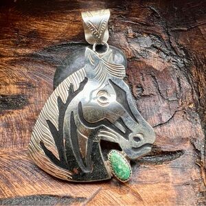 925 Sterling Silver  & Turquoise Statement Horse Pendant By Alonzo Mariano